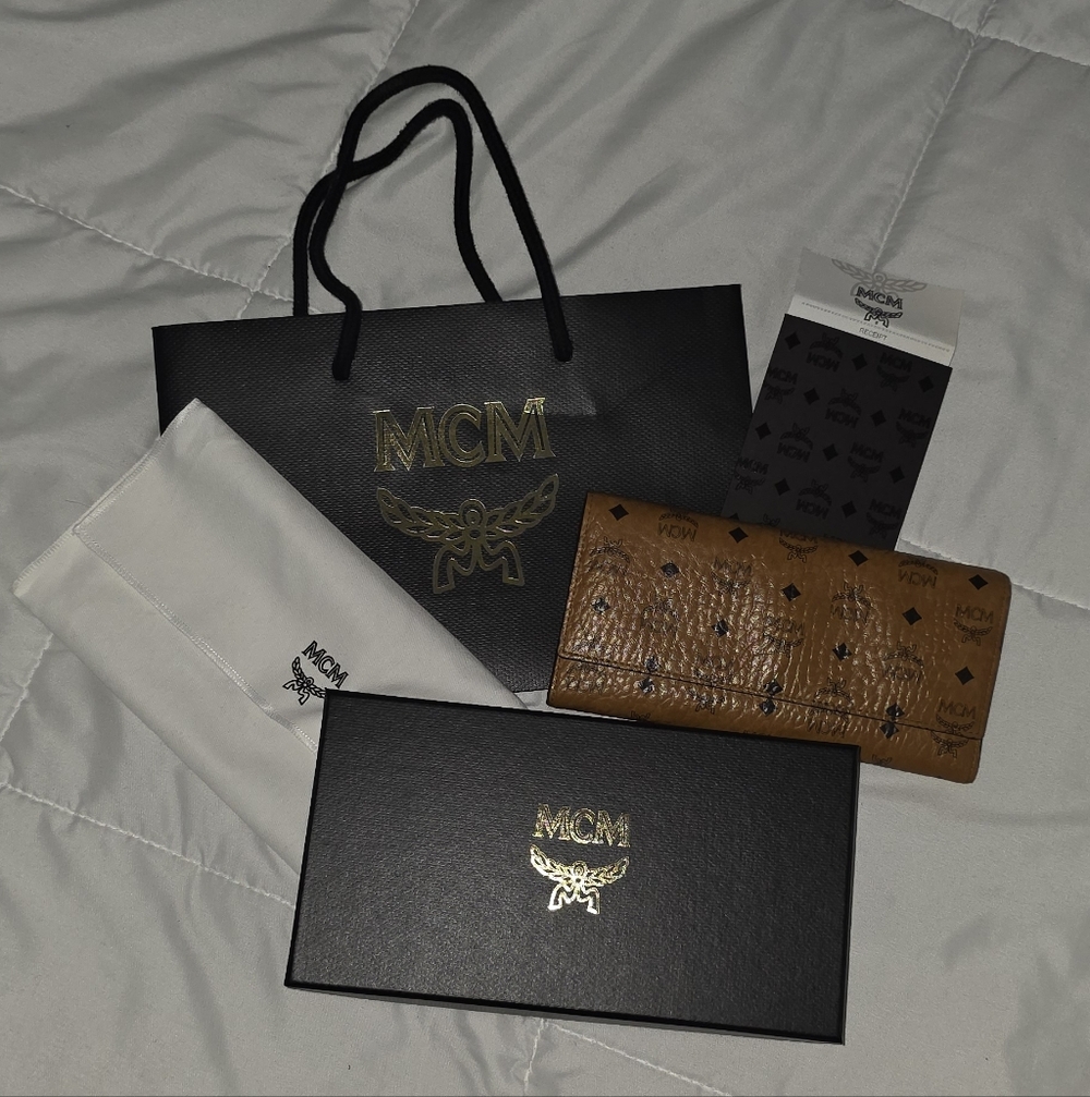 MCM Large Tan Wallet with Logo